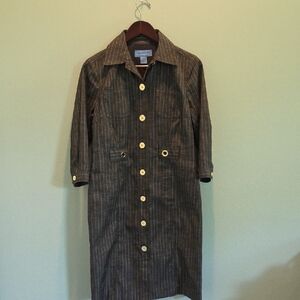 Doncaster Sport Black With White Stripe Button-Up Dress with Gold Buttons Size 8